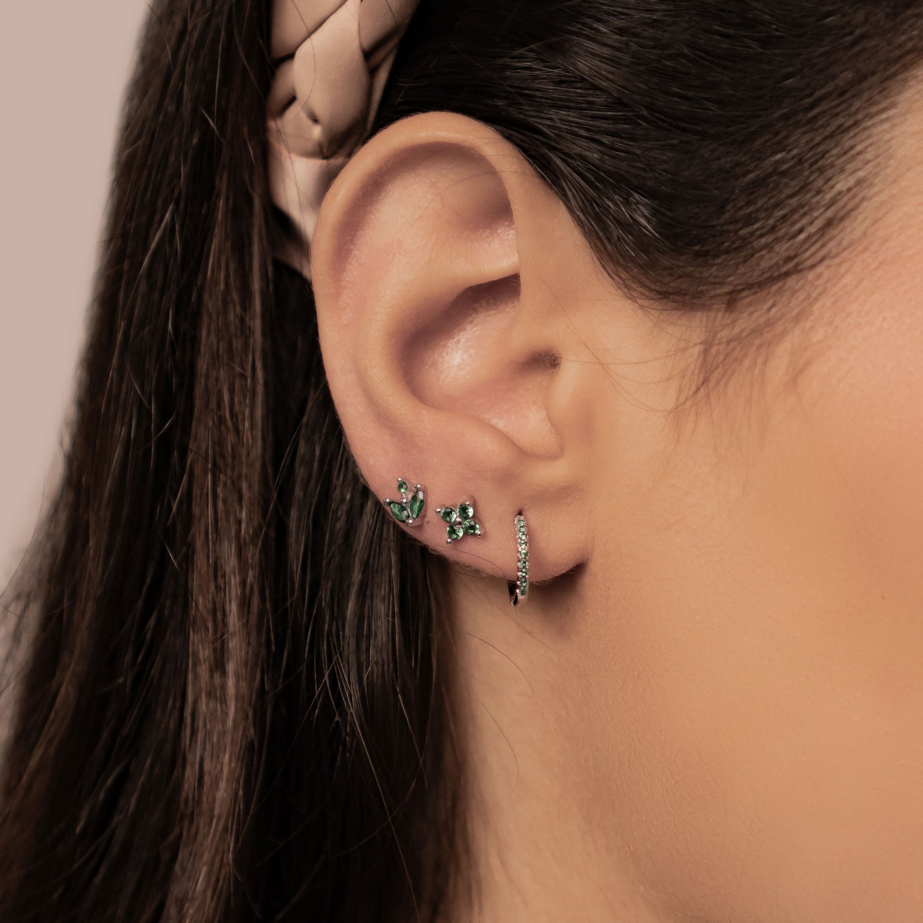 Green Gemstones Earring Set Sterling Silver